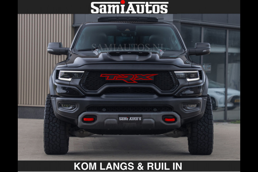 Dodge Ram TRX HELLCAT | 6.2 V8 712PK SUPERCHARGER | RODE STIKSELS | FULLY LOADED | CARBON | CREW CAB | DUBBELE CABINE | 5 PERSOONS | De specialist in Amerikaanse pick‑ups in Nederland en Europa.
