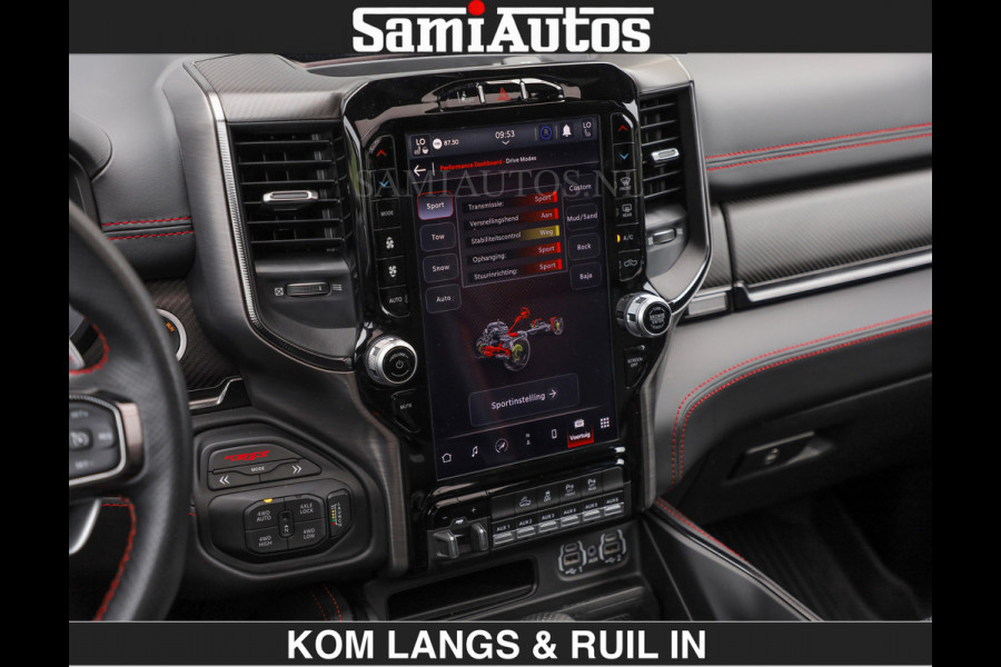 Dodge Ram TRX HELLCAT | 6.2 V8 712PK SUPERCHARGER | RODE STIKSELS | FULLY LOADED | CARBON | CREW CAB | DUBBELE CABINE | 5 PERSOONS | De specialist in Amerikaanse pick‑ups in Nederland en Europa.