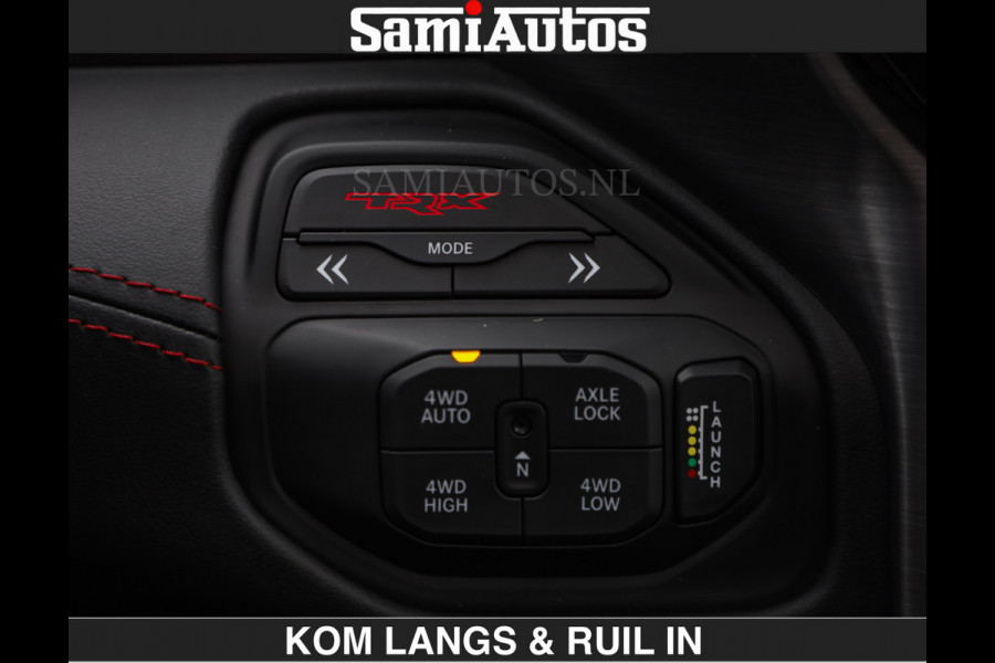 Dodge Ram TRX HELLCAT | 6.2 V8 712PK SUPERCHARGER | RODE STIKSELS | FULLY LOADED | CARBON | CREW CAB | DUBBELE CABINE | 5 PERSOONS | De specialist in Amerikaanse pick‑ups in Nederland en Europa.