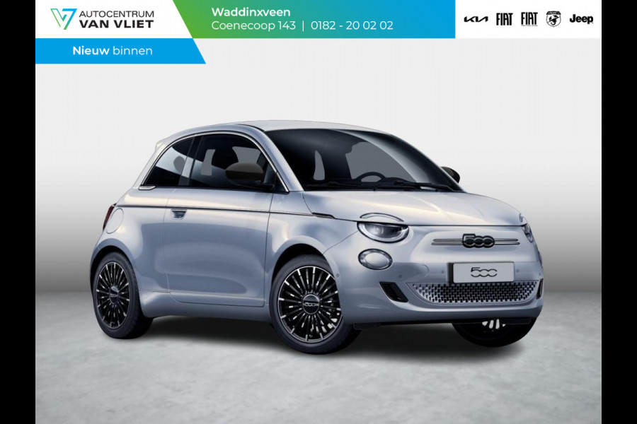 Fiat 500E La Prima 42 kWh | Uit voorraad leverbaar | Panoramadak | Adapt. Cruise | Pack Top Plus | Camera | Leder | Apple Carplay