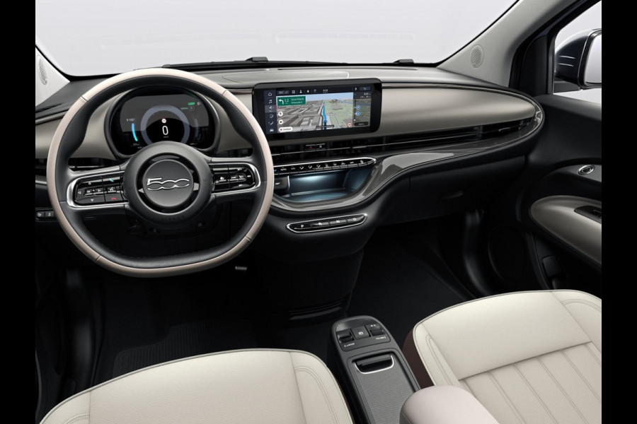 Fiat 500E La Prima 42 kWh | Uit voorraad leverbaar | Panoramadak | Adapt. Cruise | Pack Top Plus | Camera | Leder | Apple Carplay