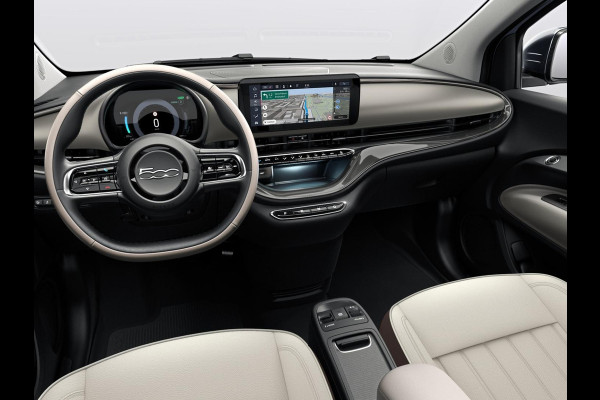 Fiat 500E La Prima 42 kWh | Uit voorraad leverbaar | Panoramadak | Adapt. Cruise | Pack Top Plus | Camera | Leder | Apple Carplay