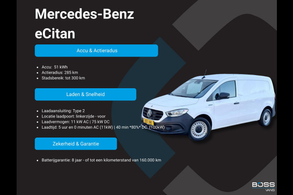 Mercedes-Benz eCitan Pro 51kWh 122PK Nieuw! L1 Elektrisch 300km WLTP 75KW Snelladen Climate Control Cruise Control Carplay Camera Parkeersensoren Achter
