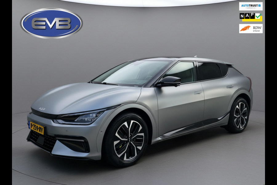 Kia Ev6 GT-Line 77.4 kWh, mat grijs, panoramadak, trekhaak, rondom zicht camera,warmtepomp,1 e eigenaar, NL auto met nap