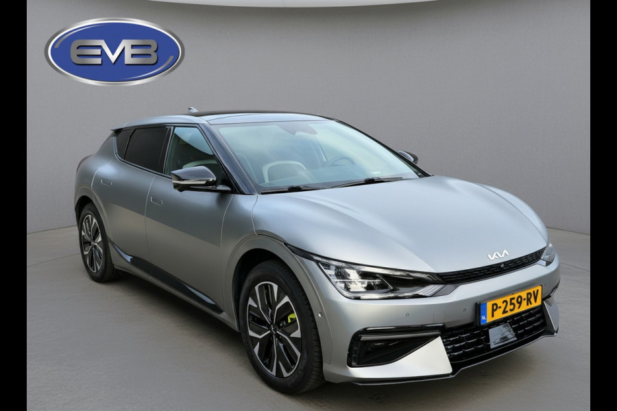 Kia Ev6 GT-Line 77.4 kWh, mat grijs, panoramadak, trekhaak, rondom zicht camera,warmtepomp,1 e eigenaar, NL auto met nap
