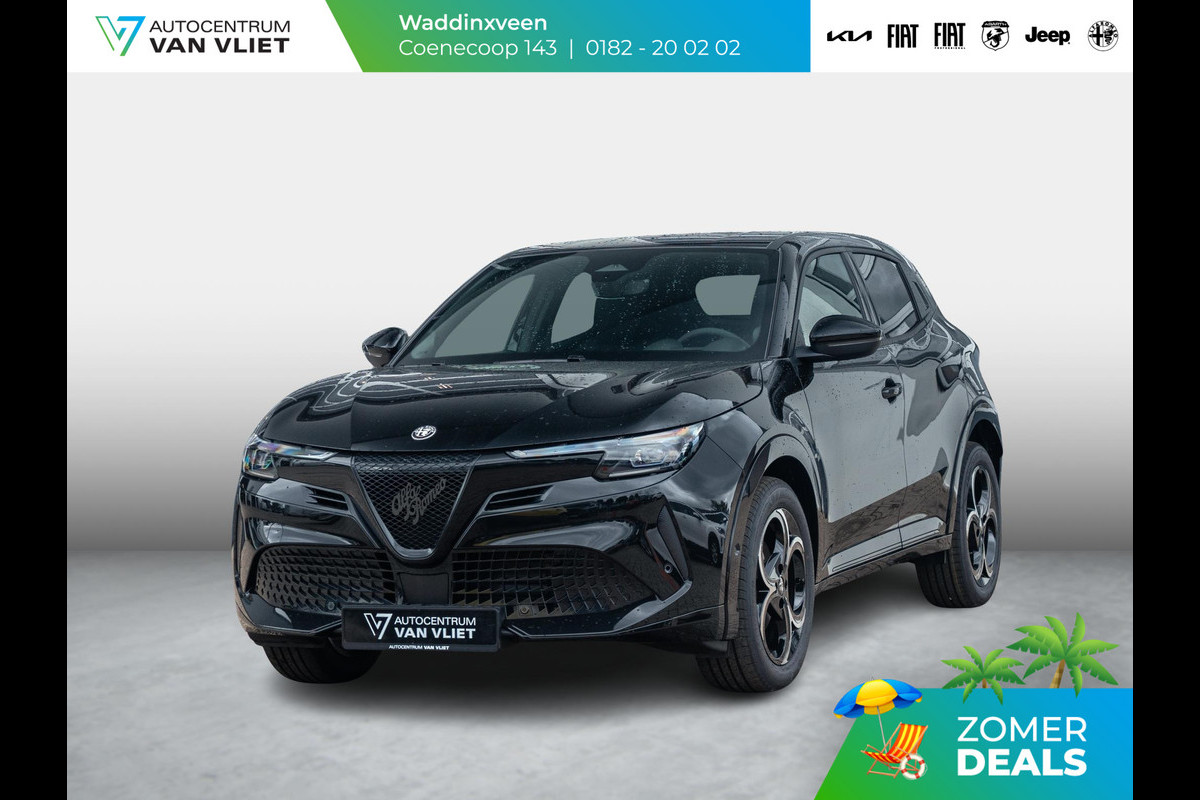 Alfa Romeo junior Elettrica Ti 54 kWh | Clima | Adapt. Cruise | Keyless | Handsfree A-Klep | PDC rondom | Pack Techno | Warmtepomp | Tortona Black