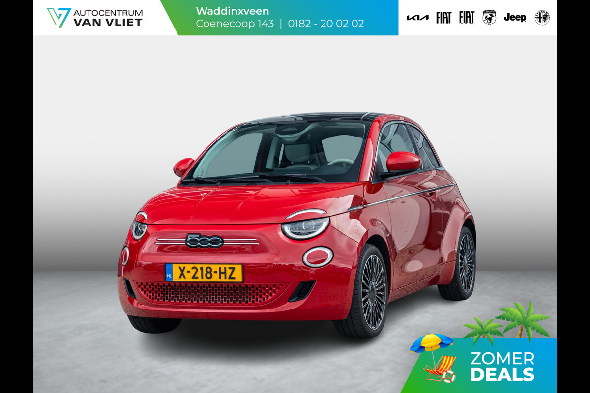 Fiat 500E 3+1 La Prima 42 kWh | SOH 96,3 % | Panodak l Camera l Leder | 17" | Clima | Adapt. Cruise | Winter Pack
