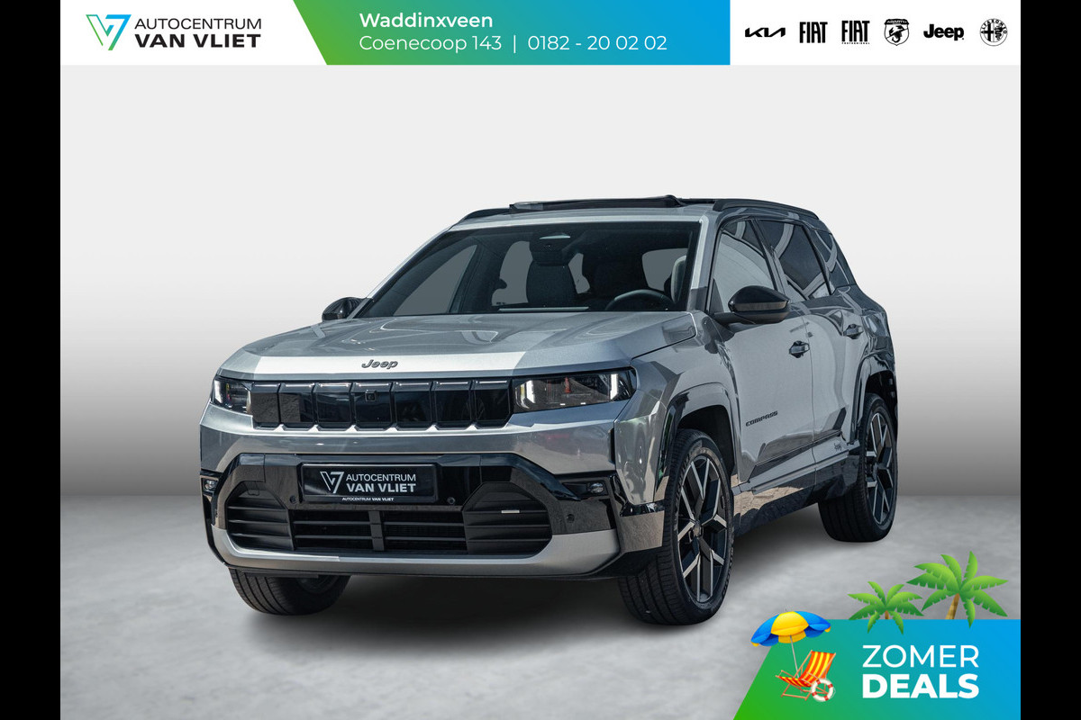 Jeep Compass First Edition 74 kWh | Actieprijs | Adapt. Cruise | Camera | Carplay | 20" | Elektr. A-Klep | Navi | Winter Pack | Schuif/Kanteldak | Premium Pack | Conv. Pack | Warmtepomp