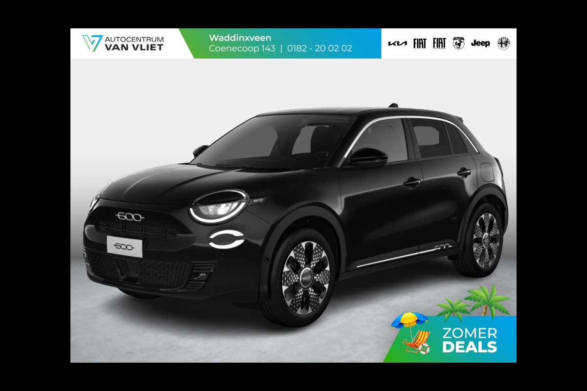 Fiat 600 1.2 Hybrid 136pk La Prima | Leder | Stoelmassage | Trekhaak | Camera| Carplay | Adapt. Cruise | Winter Pack