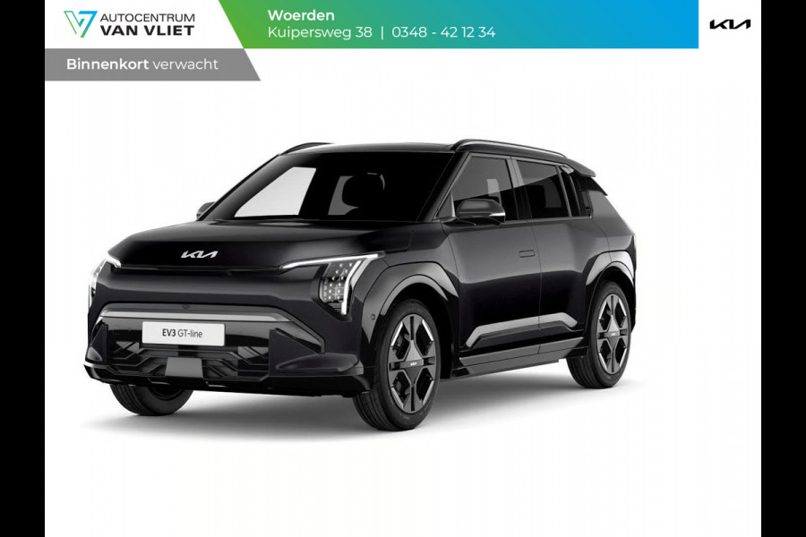 Kia EV3 GT-PlusLine 81.4 kWh | Actieprijs* | Navi. | Clima. | Adapt. Cruise. | Stoel&Stuur Verwarming | Glazen Kanteldak | Harman Kardon | Vegan Lederen Stoelbekleding 'GT-Line | Slimme Parkeerassistentie | Dodehoekcamera