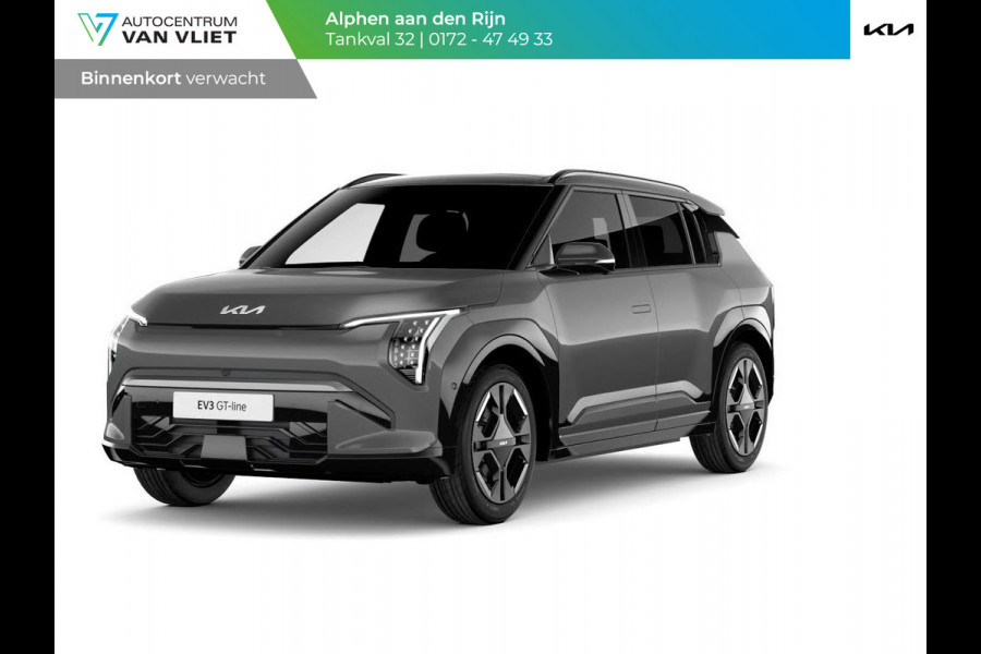 Kia EV3 GT-PlusLine 81.4 kWh | Actieprijs* | Navi. | Clima. | Adapt. Cruise. | Stoel&Stuur Verwarming | Glazen Kanteldak | Harman Kardon | Vegan Lederen Stoelbekleding 'GT-Line | Slimme Parkeerassistentie | Dodehoekcamera