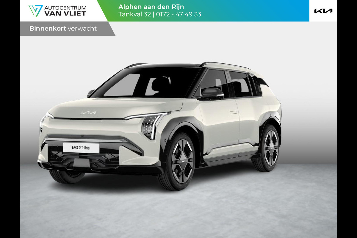 Kia EV3 GT-PlusLine 81.4 kWh | Actieprijs* | Navi. | Clima. | Adapt. Cruise. | Stoel&Stuur Verwarming | Glazen Kanteldak | Harman Kardon | Vegan Lederen Stoelbekleding 'GT-Line | Slimme Parkeerassistentie | Dodehoekcamera