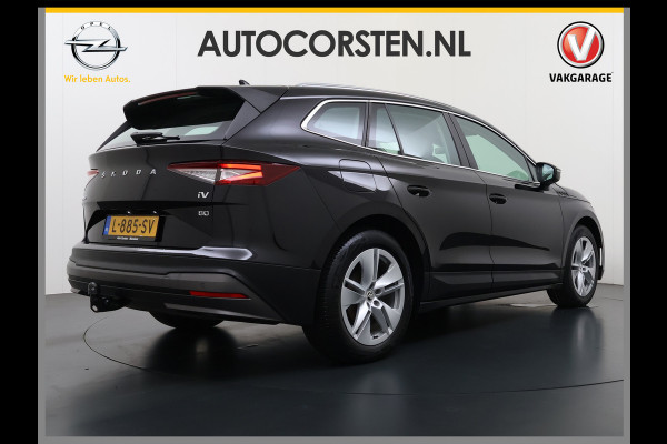 Škoda ENYAQ iV 80 204PK Warmtepomp Trekhaak SOH 92% Camera 3-Zone Ecc Stoel+Stuur+Achterbankverwarming Navi Apple Carplay Android Auto P-Assist Lmv Led Isofix Cruise Control Keyless-go Rijstrooksensor met correctie 1.000KG Trekgewicht 1e Eigenaar Origineel Nederlandse Auto