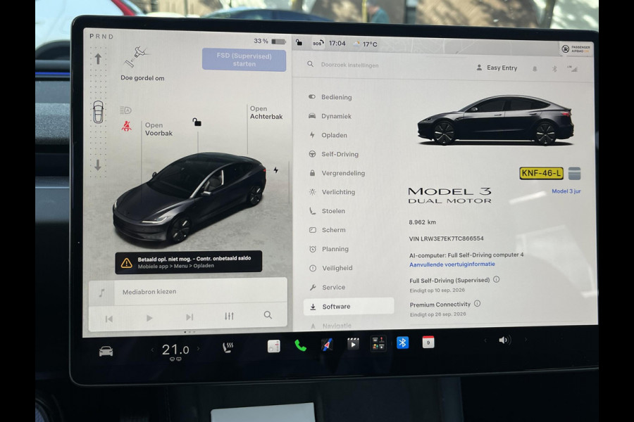 Tesla Model 3 Premium Long Range AWD 78 kWh VAN: 50.900,- VOOR: 47.440,- UW HERFSTVOORDEEL: 3.460,-| 8.000KM!| TESLA GARANTIE T/M 6-2030 OF 80.000KM! ACCU + AANDRIJFLIJN T/M 2034 OF 192.000KM!|
