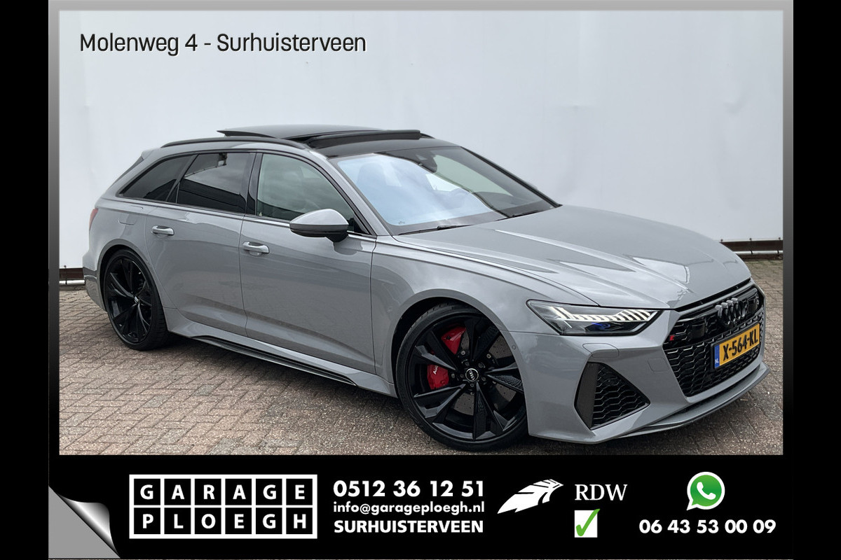 Audi RS6 4.0 TFSI 600PK Ceramic HUD Carbon Nardo 4WS Pano.dak Softclose B&O 360° Dealer-Serviced!