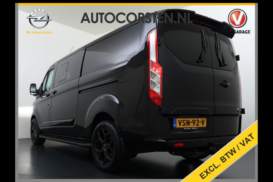 Ford Transit Custom 320 2.0TDCI 170PK Automaat L2H1 Dubbele Cabine 2X Schuifdeur Adap.Cruise 5-Persoons Leder+Verwarmd Trekhaak Navi Camera Pdc Appl Euro 6 Lmv 18" Sidebars Betonplex Vloer Wandbetimmering Lane Assist 3.200KG Trekgewicht