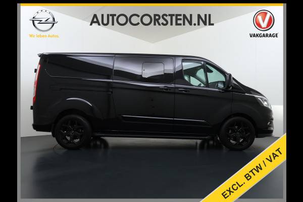 Ford Transit Custom 320 2.0TDCI 170PK Automaat L2H1 Dubbele Cabine 2X Schuifdeur Adap.Cruise 5-Persoons Leder+Verwarmd Trekhaak Navi Camera Pdc Appl Euro 6 Lmv 18" Sidebars Betonplex Vloer Wandbetimmering Lane Assist 3.200KG Trekgewicht