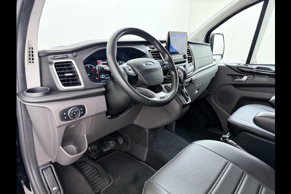 Ford Transit Custom 320 2.0TDCI 170PK Automaat L2H1 Dubbele Cabine 2X Schuifdeur Adap.Cruise 5-Persoons Leder+Verwarmd Trekhaak Navi Camera Pdc Appl Euro 6 Lmv 18" Sidebars Betonplex Vloer Wandbetimmering Lane Assist 3.200KG Trekgewicht