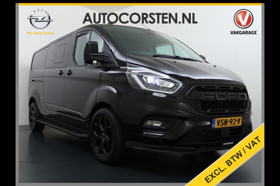 Ford Transit Custom 320 2.0TDCI 170PK Automaat L2H1 Dubbele Cabine 2X Schuifdeur Adap.Cruise 5-Persoons Leder+Verwarmd Trekhaak Navi Camera Pdc Appl Euro 6 Lmv 18" Sidebars Betonplex Vloer Wandbetimmering Lane Assist 3.200KG Trekgewicht