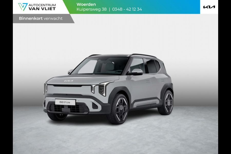Kia EV2 GT-Line 61 kWh | Actieprijs* | Navi. | Clima. | Adapt. Cruise. | Parkeersensoren | Stoel&Stuur Verwarming | 15L Frunk | Glazen Schuif-/Kanteldak | Harman Kardon | Vegan Lederen Stoelbekleding 'GT-Line' | Dodehoekcamera | Slimme Parkeerassistentie