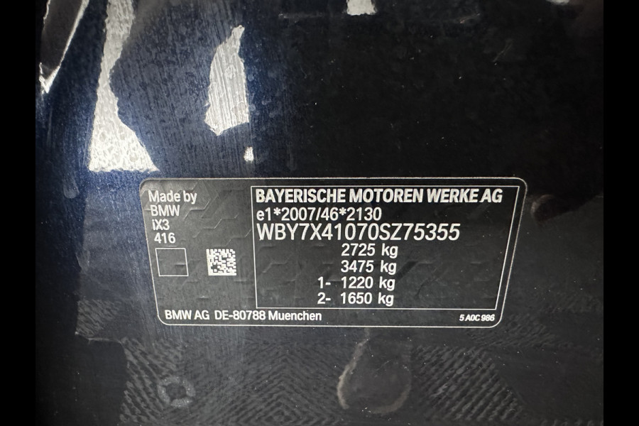 BMW iX3 High Executive 80 kWh [ 3-Fase-11kW ] {SoH-97%} (INCL-BTW) Aut. *PANO | LEATHER | HARMAN/KARDON | ADAPTIVE-CRUISE | FULL-LED | BLINDSPOT | MEMORY-PACK | DIGI-COCKPIT | HEATED-SPORTSEATS | KEYLESS | CAMERA | DAB+ | TOWBAR | HEAD-UP | 20''AL