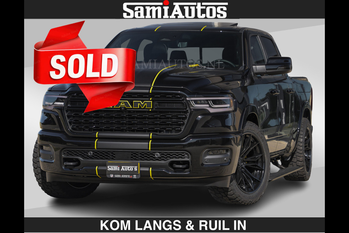 Dodge Ram Limited Night H.O 540HP 706Nm | Massage + Full Option | De Meest Luxe en Volle Pick-Up in zijn Klasse | Comfortabele Dubbele Cabine met Royale 5 Zitplaatsen | BPM vrij | Nu Leverbaar uit Voorraad | Voorraad Nr 2356 - 0990 | De specialist in Amerikaanse pick‑ups in Nederland en Europa.