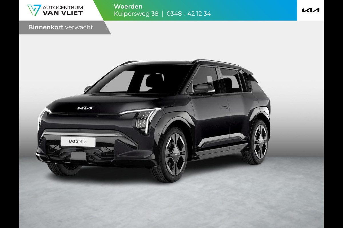 Kia EV3 GT-PlusLine 81.4 kWh | Actieprijs* | Navi. | Clima. | Adapt. Cruise. | Dodehoekassistentie | Stoel&Stuur Verwarming | Glazen Schuif-/Kanteldak | Harman Kardon | Vegan Lederen Stoelbekleding 'GT-Line' | Dodehoekcamera