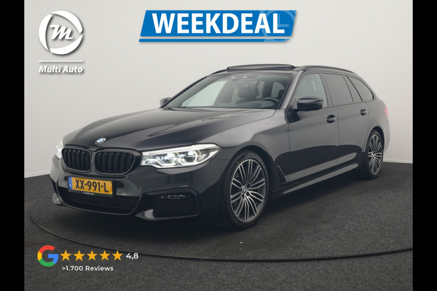BMW 5 Serie Touring 520i M Sport 184pk Dealer O.H. | Panodak | Head Up | 360 Camera | Lederen Comfortstoelen Memory & Verwarmd | Sfeerverlichting | Blis | Apple Carplay | Stuur Verwarmd | Adaptive LED | Navigatie | DAB | 19"L.M |