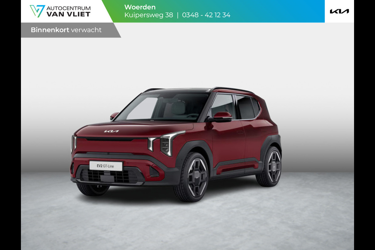 Kia EV2 GT-Line 61 kWh | Actieprijs* | 5p. | Navi. | Clima. | Adapt. Cruise. | Stoel&Stuur Verwarming | 15L Frunk | Glazen Schuif-/Kanteldak | Harman Kardon | Vegan Lederen Stoelbekleding 'GT-Line' | Dodehoekcamera | Slimme Parkeerassistentie