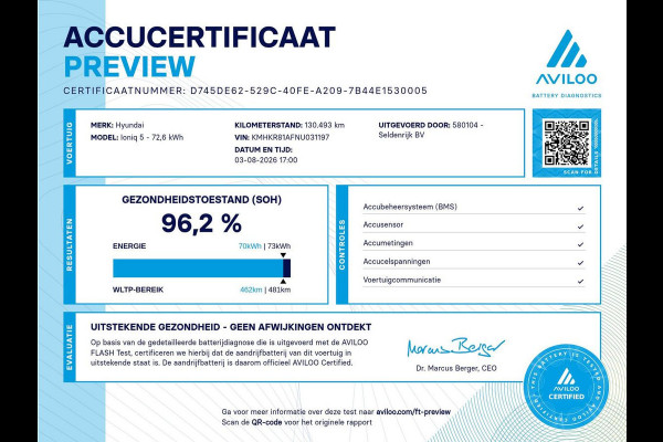Hyundai IONIQ 5 Lounge 73kWh | SOH 96,2% | Leder | Memory | Stuur/stoel verwarming | Stoelventilatie | Adaptive cruise | Trekhaak | Head-up | 360 camera | Park assist | BOSE sound | Carplay