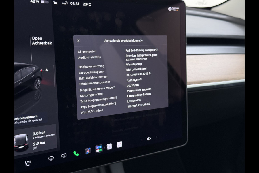 Tesla Model 3 RWD 60kWh Warmtepomp LFP-Accu SOH 91% Traffic Aware Cruise Control+Autom.Sturen Camera's Navi Ecc Stoel+Stuurverwarming Elek.Ach Lmv 19" AMD Ryzen™ Elek.Stoelen+Memory Isofix Regen-Lichtsensor 1e Eigenaar Origineel Nederlandse Auto