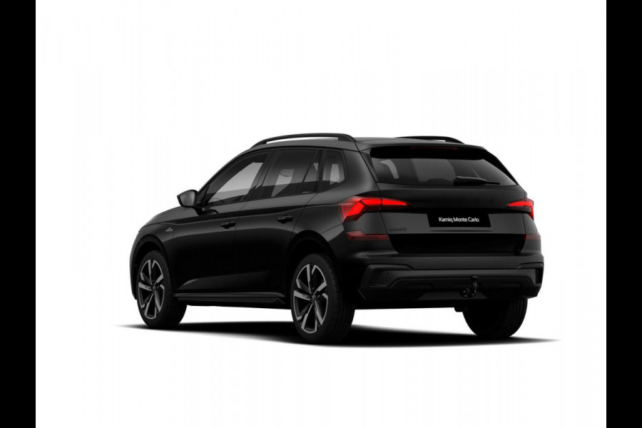 Škoda Kamiq 1.0 TSI Monte Carlo 115 pk 7 versn. DSG | Travel Assist Plus | Navigatie Pakket | Winter Premium & Charging | Trekhaak | Variabele Bagageruimtevloer Ruimtebesparend | Velgen: 18" lichtmetalen velgen Ursa Monte Carlo, zwart