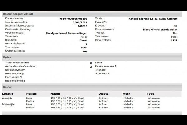 Renault Kangoo 1.5 DCi Euro 6 81PK Comfort / Schuifdeur+Raam / Trekhaak / Airco / Pdc./ Navigatie / Radio multimedia / Apk 01-2027