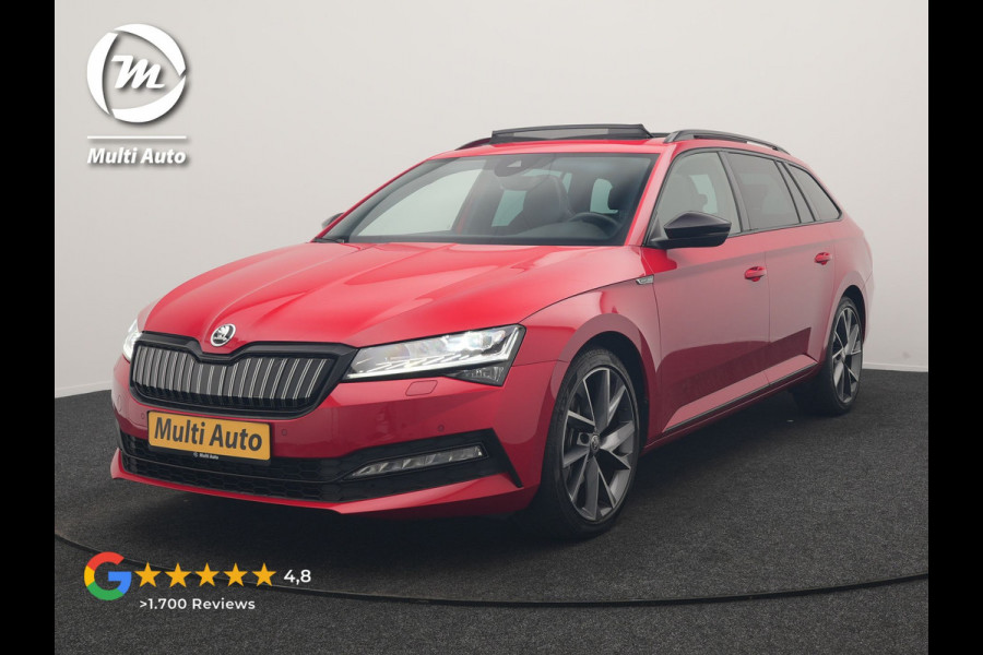 Škoda Superb Combi 1.4 TSI iV Sportline Business PHEV 218pk Dealer O.H. | Trekhaak Af Fabriek | Panodak | Adaptive Cruise | SOH 89,8% | Camera | Canton Audio | Alcantara Sportstoelen Memory & Verwarmd | Stuur Verwarmd | Sfeerverlichting | Keyless | BLIS | Crystal Plug In Hybrid |