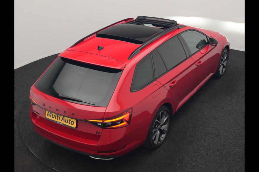 Škoda Superb Combi 1.4 TSI iV Sportline Business PHEV 218pk Dealer O.H. | Trekhaak Af Fabriek | Panodak | Adaptive Cruise | SOH 89,8% | Camera | Canton Audio | Alcantara Sportstoelen Memory & Verwarmd | Stuur Verwarmd | Sfeerverlichting | Keyless | BLIS | Crystal Plug In Hybrid |
