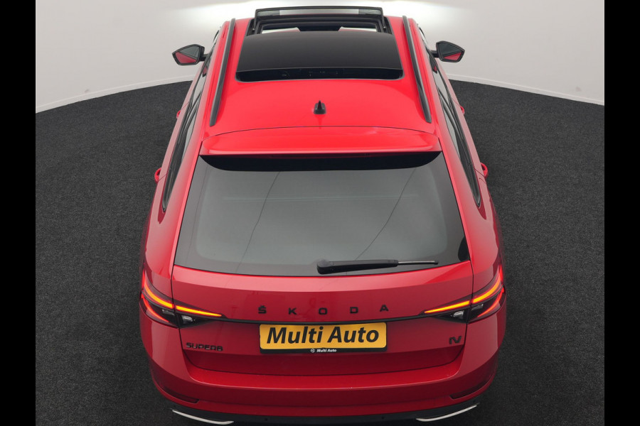 Škoda Superb Combi 1.4 TSI iV Sportline Business PHEV 218pk Dealer O.H. | Trekhaak Af Fabriek | Panodak | Adaptive Cruise | SOH 89,8% | Camera | Canton Audio | Alcantara Sportstoelen Memory & Verwarmd | Stuur Verwarmd | Sfeerverlichting | Keyless | BLIS | Crystal Plug In Hybrid |