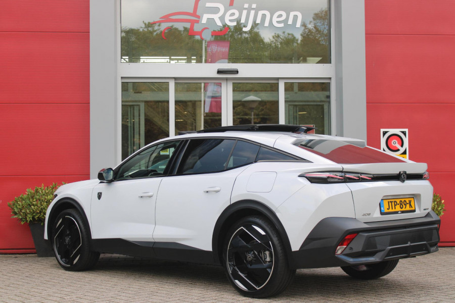 Peugeot 408 1.6 HYbrid 225PK GT ACTIERADIUS ELEK. WLTP 81-85KM | PANORAMA SCHUIF/KANTEL DAK | ELEKTRISCH VERSTELBARE VOORSTOELEN MET MASAGE FUNCTIE | VOORSTOELEN VERWARMBAAR | STUUR VERWARMING | SFEER VERLICHTING | 20" LICHTMETALEN VELGEN | ELEKTRISCH BEDIENBARE ACHTERKLEP | LED MATRIX KOPLAMPEN | 360° CAMERA | PARKEERSENSOREN VOOR + ACHTER | DRAADLOZE TELEFOONLADER | DRAADLOZE APPLE CARPLAY/ANDROID AUTO | NAVIGATIE | DODEHOEK DETECTIE | ADAPTIVE CRUISE CONTROL |