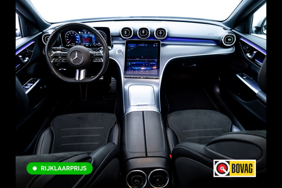 Mercedes-Benz C-Klasse Estate 300 e AMG Line | Pano | Digital light | Automatische zitpositie | Sfeerverlichting | Focal audio | Elec. trekhaak | Stoelen elec. met geheugen, Stoelverw., 360 Camera, Adaptieve cruise, Elec klep, Incl. winterset op lmv
