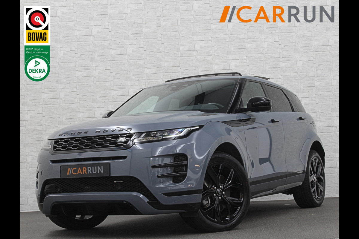Land Rover Range Rover Evoque 1.5 P300e AWD R-Dynamic | Panorama | Leder | Meridian-Sound | Black-Optic | Sfeerverlichting | Stoelverwarming | Stuurverwarming | Camera | Elek. Achterklep | Voorruit Verwarming | Elektrische Stoelen | Lane Assist |
