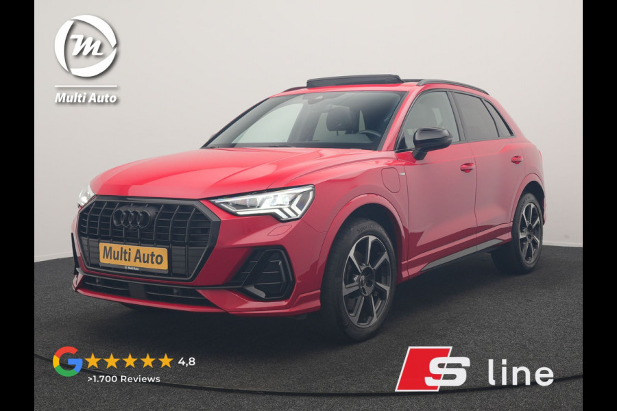 Audi Q3 45 TFSI e 2x S Line PHEV 245pk Dealer O.H. | Trekhaak Af Fabriek | Panodak | Adaptive Cruise | 360 Camera | Matrix LED | Alcantara Sportstoelen Memory & Verwarmd | Blis | Keyless | Sfeerverlichting | Navigatie | DAB | 19"L.M | Plug In Hybrid |
