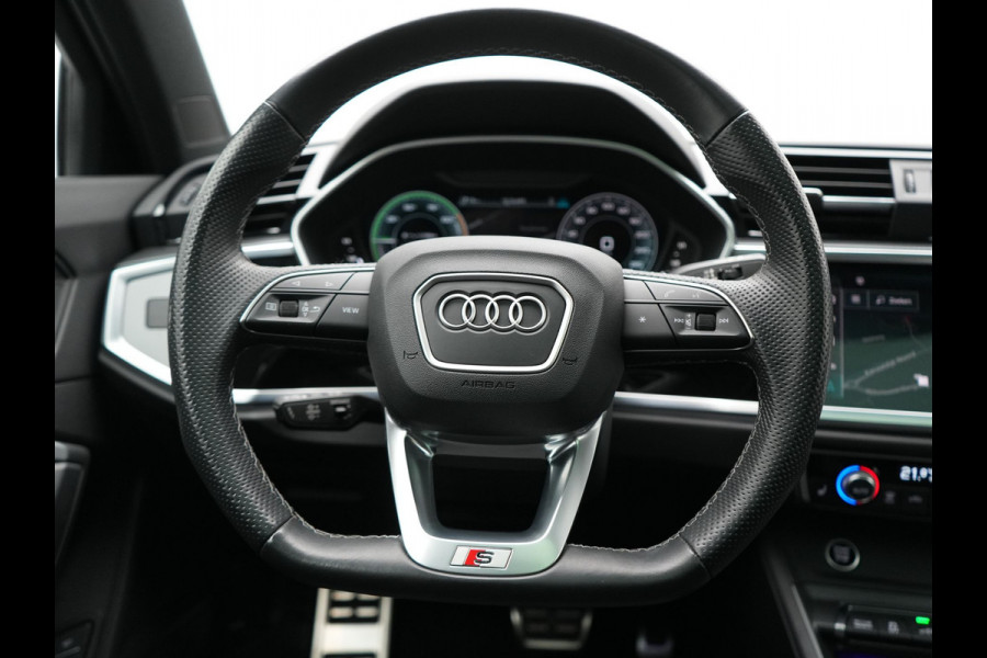 Audi Q3 45 TFSI e 2x S Line PHEV 245pk Dealer O.H. | Trekhaak Af Fabriek | Panodak | Adaptive Cruise | 360 Camera | Matrix LED | Alcantara Sportstoelen Memory & Verwarmd | Blis | Keyless | Sfeerverlichting | Navigatie | DAB | 19"L.M | Plug In Hybrid |