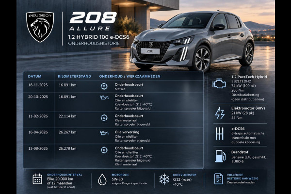 Peugeot 208 1.2 Hybrid 100PK e-DCS Aut. Allure Navigatie Apple Carplay/Android Auto Airco Camera Parkeer sensoren Cruise Control Led Lichtmetalen Velgen
