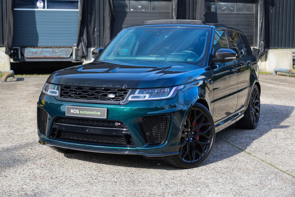 Land Rover Range Rover Sport P575 SVR | UNIEK! | SVO RACING GREEN | 24'' VOSSEN | 4X STOELVERKOELING | DEALER ONDH | HUD | ELEK TREKHAAK |