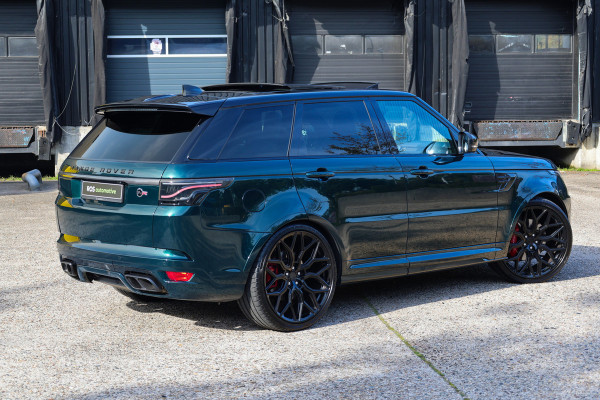 Land Rover Range Rover Sport P575 SVR | UNIEK! | SVO RACING GREEN | 24'' VOSSEN | 4X STOELVERKOELING | DEALER ONDH | HUD | ELEK TREKHAAK |