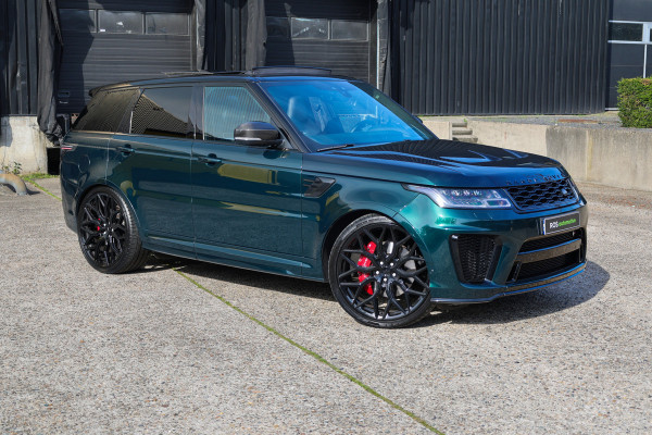 Land Rover Range Rover Sport P575 SVR | UNIEK! | SVO RACING GREEN | 24'' VOSSEN | 4X STOELVERKOELING | DEALER ONDH | HUD | ELEK TREKHAAK |