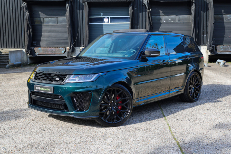 Land Rover Range Rover Sport P575 SVR | UNIEK! | SVO RACING GREEN | 24'' VOSSEN | 4X STOELVERKOELING | DEALER ONDH | HUD | ELEK TREKHAAK |