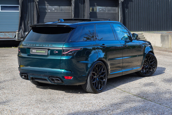 Land Rover Range Rover Sport P575 SVR | UNIEK! | SVO RACING GREEN | 24'' VOSSEN | 4X STOELVERKOELING | DEALER ONDH | HUD | ELEK TREKHAAK |
