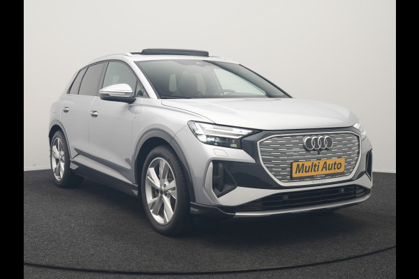 Audi Q4 e-tron 40 S Line 77 kWh 204pk Dealer O.H. | Panodak | Adaptive Cruise | Head Up | Camera | Matrix LED | Camera | Warmtepomp | Sportstoelen Memory & Verwarmd | Stuur Verwarmd | Apple Carplay | Navigatie | DAB |
