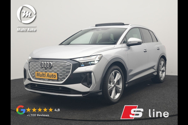 Audi Q4 e-tron 40 S Line 77 kWh 204pk Dealer O.H. | Panodak | Adaptive Cruise | Head Up | Camera | Matrix LED | Camera | Warmtepomp | Sportstoelen Memory & Verwarmd | Stuur Verwarmd | Apple Carplay | Navigatie | DAB |