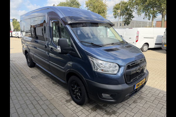 Ford Transit 350 2.0 TDCI 170pk L3H2 DC 5 persoons Trend / vaste prijs rijklaar € 25.950 ex btw / euro 6 / bpm vrij / lease vanaf € 424 / raptor grille / blauw metallic / trekhaak 2500 kg